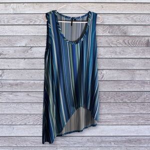 Venini Blue & Green Striped Sleeveless Asymmetrical Tank Large